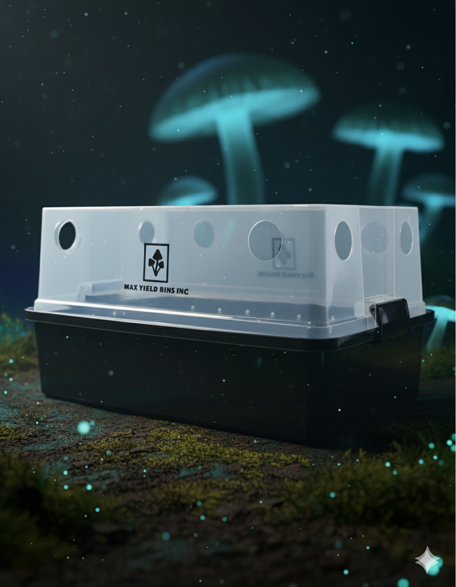 Premium Monotub Fruiting Chamber 22.5×15.5×12 — Clear Lid & FAE Ports